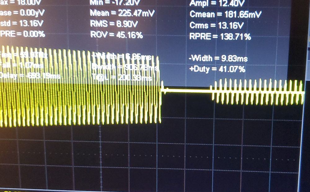oscilloscope trace, end of ring period